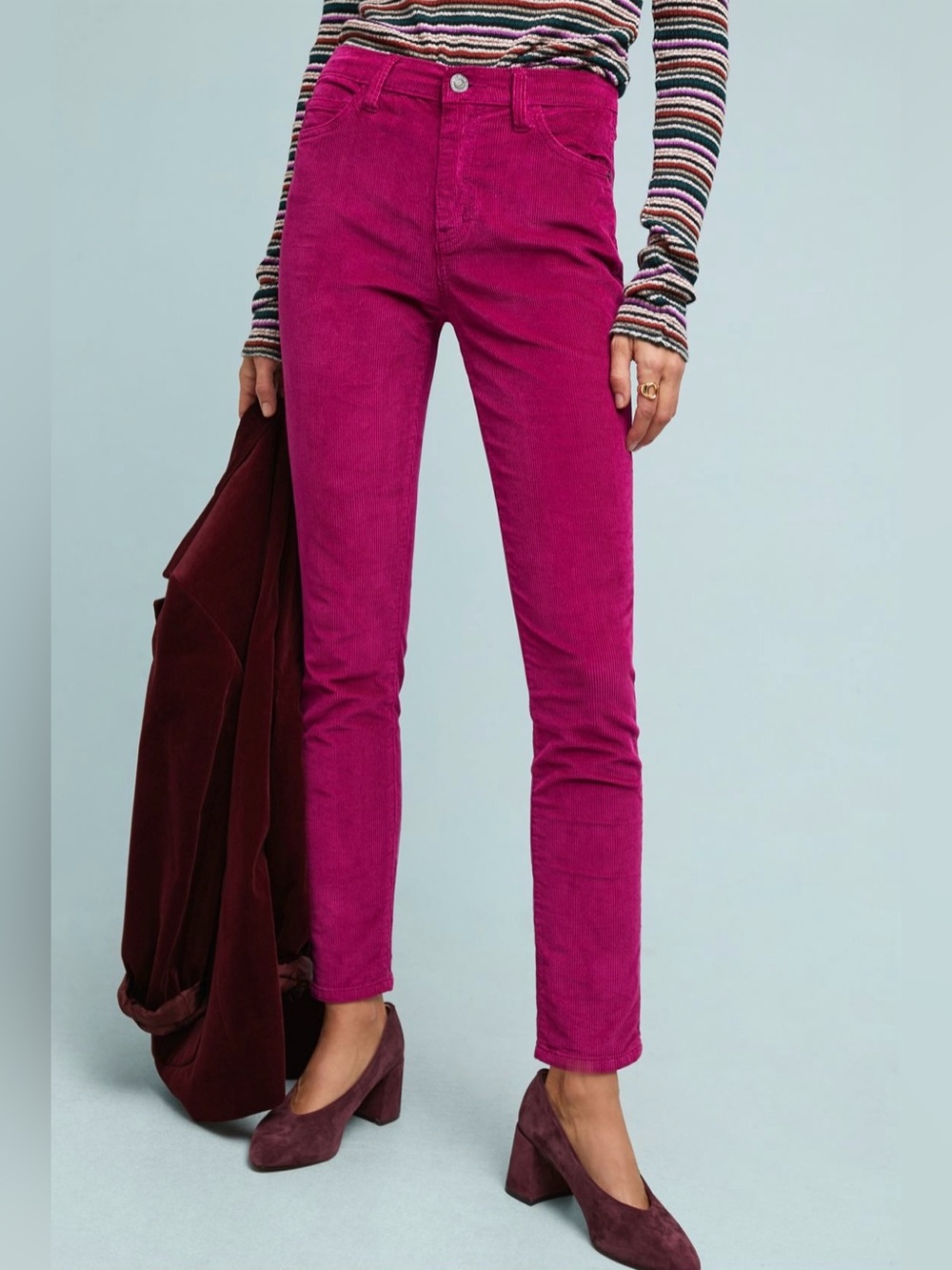 Anthropologie High-Rise Corduroy Skinny Ankle Jeans Pink 29